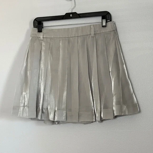 J. Crew Pleated Organza Mini Skirt Silver Metallic Lined - 4 - Picture 7 of 7